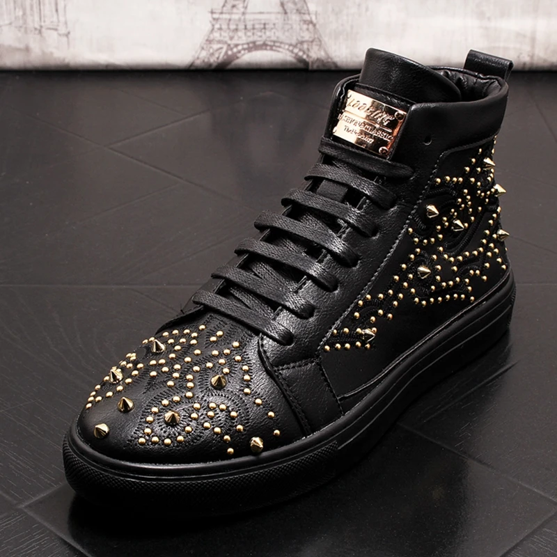 Stephoes Men Trending Fashion Ankle Boots Spring Autumn High Top Rivets Hip Hop Casual Shoes Male Luxury Brand Punk |