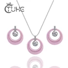 Женский комплект украшений из колье и серёг, розовые керамические комплекты украшений с большим кристаллом карата, из здорового материала, на длинной свободной цепочке, 2017