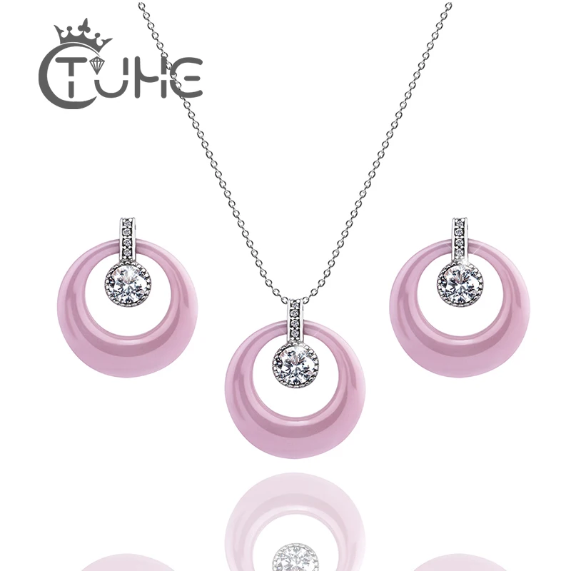 2017 женские розовые керамические Ювелирные наборы с большими каратами