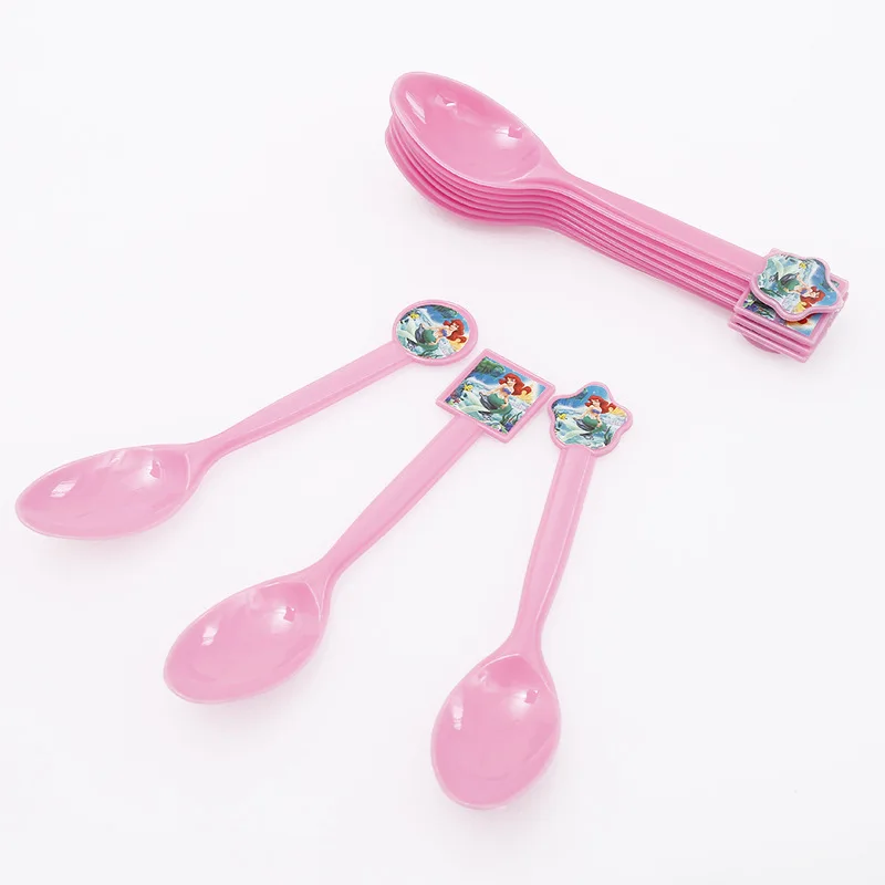 10Pcs Plastic Spoons Русалочка вечерние украшения сувениры скатерть чашка тарелка соломенная салфетка Подарочный пакет конфеты попкорн коробка дети день рождения - Цвет: 10Pcs Plastic Spoons