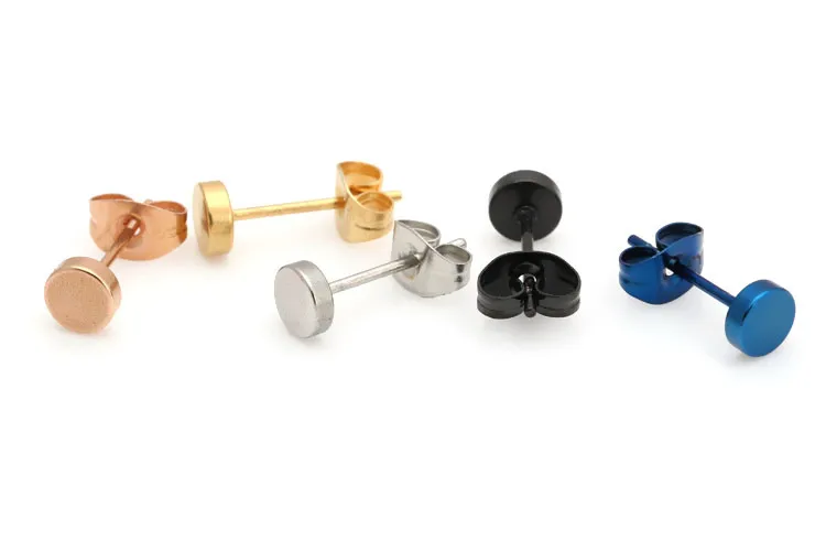 Hot Sale Punk Black Barbell Studs Stainless Steel Round Color Gold Blue Stud Earrings Brincos Jewelry For Women Men 5mm | Украшения и