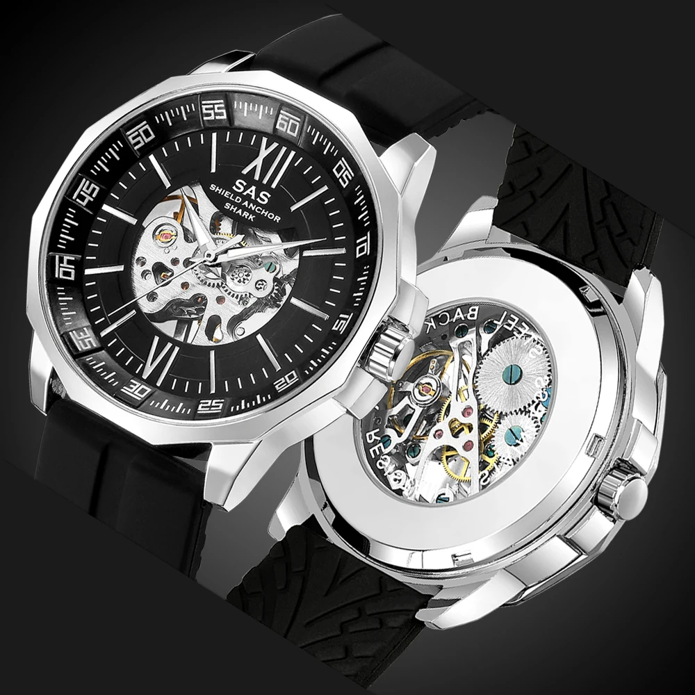 SAS Мужские механические часы лучший бренд Роскошные Скелетон мужские модные