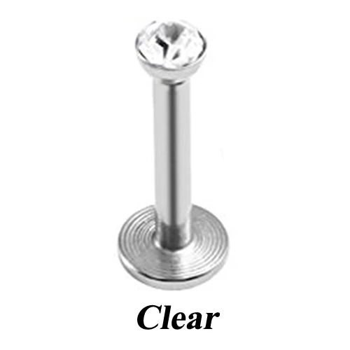 1pc Stainless Steel Internally Thread Flat CZ Gem Labret Lip Piercing Stud Ring Monroe Orelha Cartilage Upper Ear Stud Helix - Окраска металла: Clear