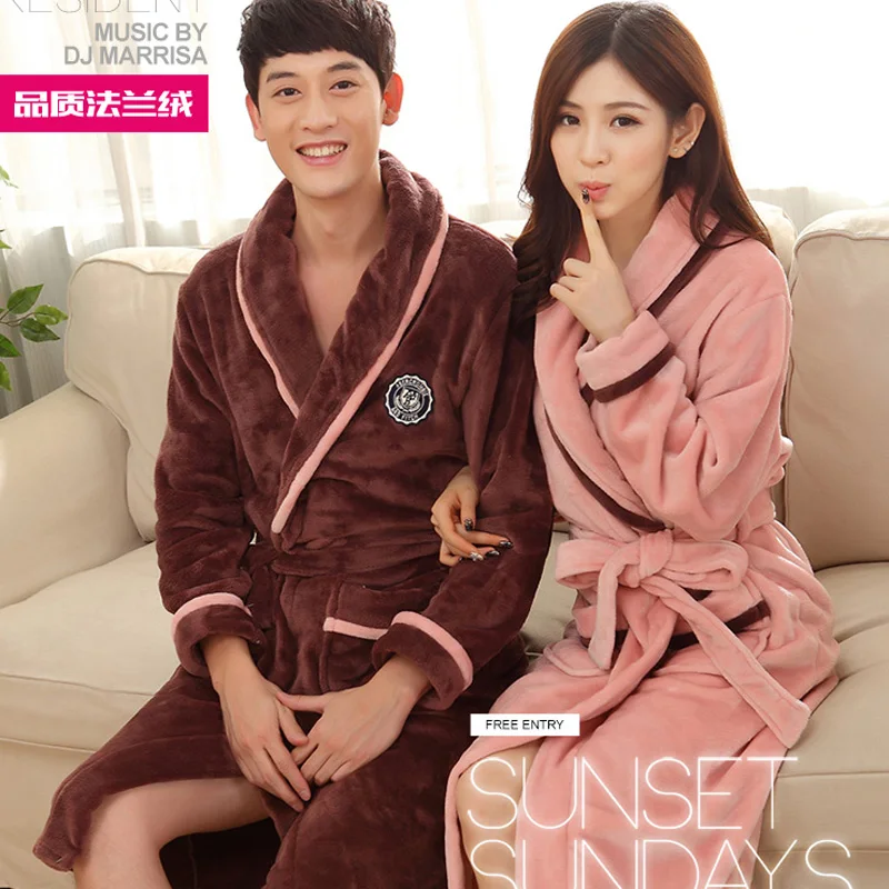 

Robefemale autumn and winter thickening long-sleeve flannel bathrobe male lovers ultra coral fleece long nightgown