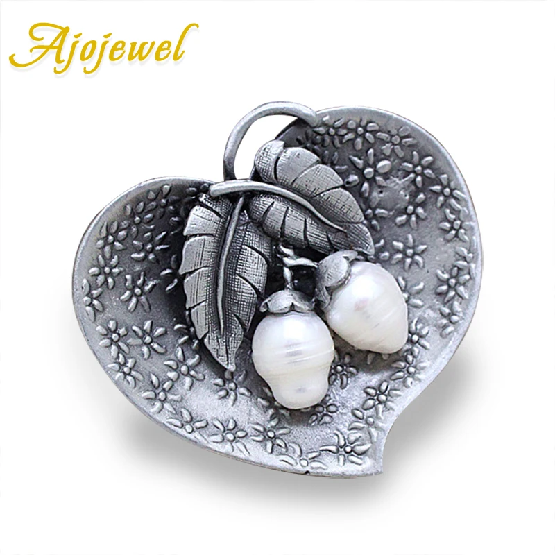 

Ajojewel Fashion Leaf Design Freshwater Pearl Brooch Pins For Women Big Heart Brooches Jewelry Scarf Accessories