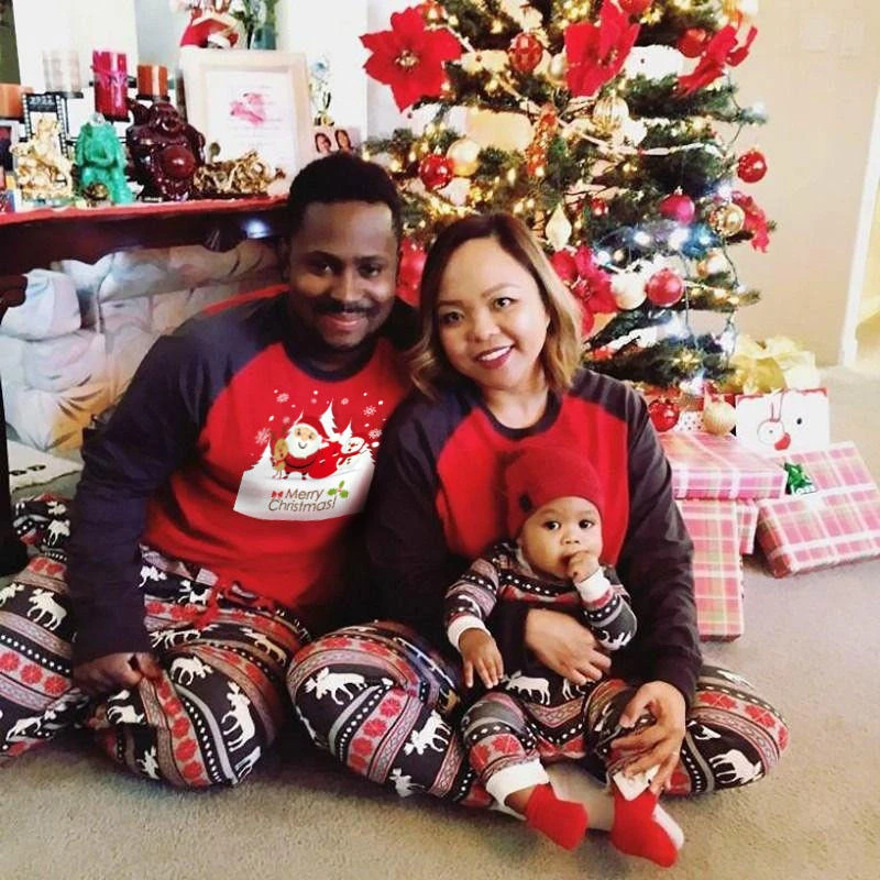 Christmas Pajamas Set Family Matching Sleepwear Adult Women Men Kid Boy Girl Cotton Top+Bottoms Pants Nightwear Outfit Plus Size | Мать и