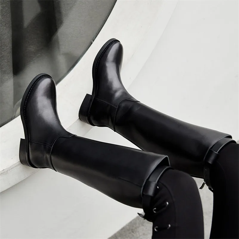 

FEDONAS Autumn Winter New Concise Square Heels Women Knee High Boots Classic Genuine Leather Riding Boots Warm Party Shoes Woman
