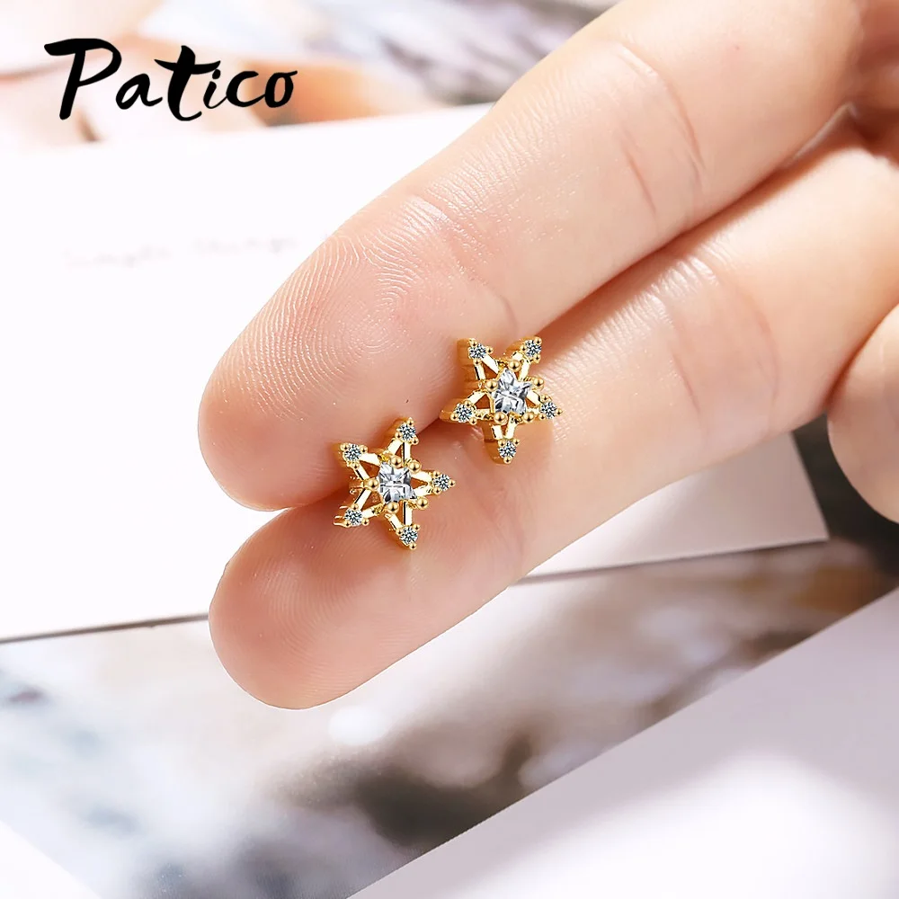 

Fashion Women 925 Sterling Silver Geometric Metal Cubic Zircon Design Stud Earrings Korean Concise Ear Jewelry Easy Wear Brinco