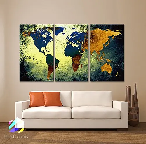

3 Piece World Map Canvas Painting Wall Modular Picture For Living Room Classical Europe Type Watercolor decoration Print