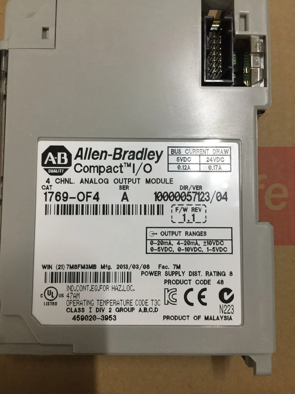 

Allen Bradley 1769-OF4 /A Analog Module CompactLogix Used In Good Condition