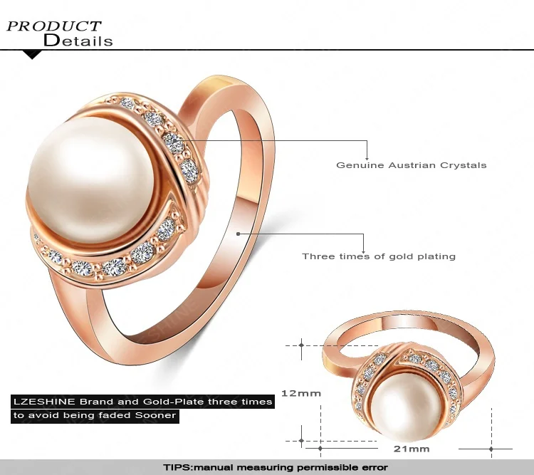 Beagloer 2016 жемчужное кольцо Weddiding ювелирные изделия из розового золота цвет