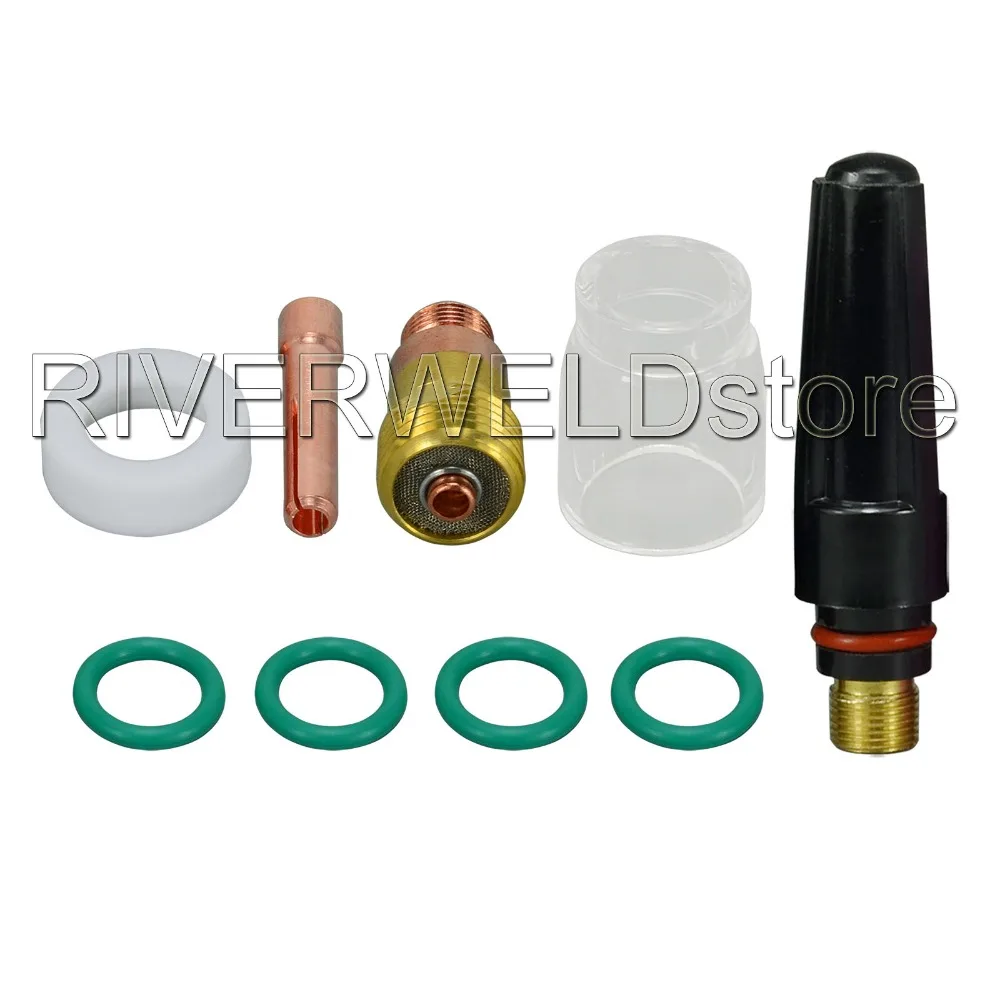 TIG короткая газовая линза Цанга 3 2 мм 10N25S #8 комплект Pyrex Cup для DB SR WP 17 18 26 фонарь