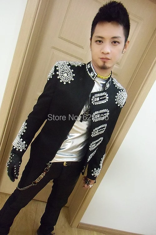 Женский блейзер костюм модная черная Мужская танцевальная белая стразы куртка