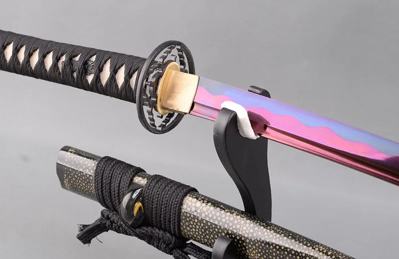 

Brandon Sharp Japanese Samurai Sword Katana Manganese Steel Purple Electroplated Blade Espada Wavy Hamon Full Tang Home Decor