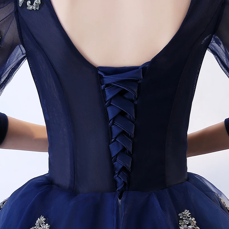 Vestido De 15 Anos темно синие пышные платья бальное платье с рукавом три четверти Debutante