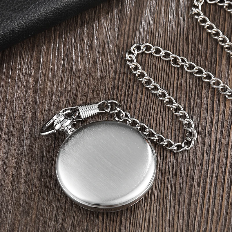 Silver Steel Smooth Case Hand-winding Mechanical Pocket Watch Roman Numerals Dial Fob Chain Watch Men Women Pendent Steampunk