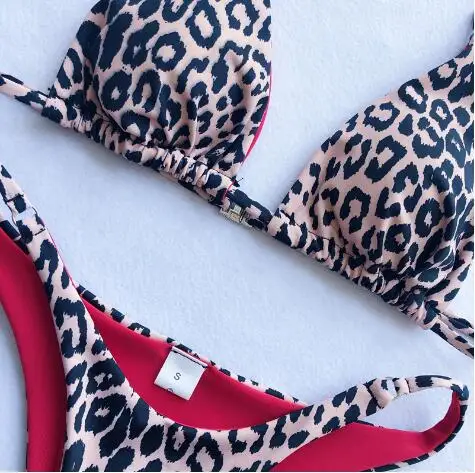 Женский купальник бикини с леопардовым принтом комплект из трех предметов