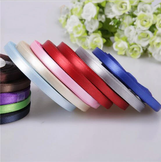 Ткань 6 мм 25 ярдов Розовый Шелковый Атласный органза Полиэстеровые ленты для