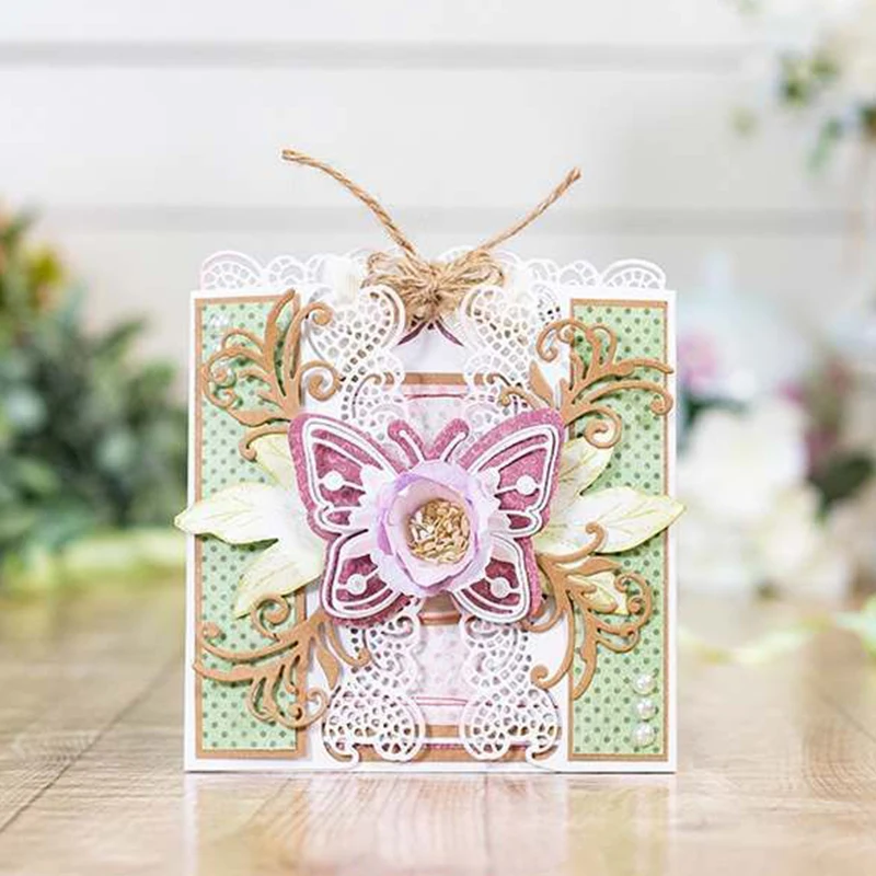 Бабочка и кружевная рамка металлические пресс формы серебряный трафарет для