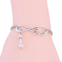 30pcs hot zinc alloy fashion women infinity dumbbell bangle pendant bracelet chain charm 17cm 5cm z0350