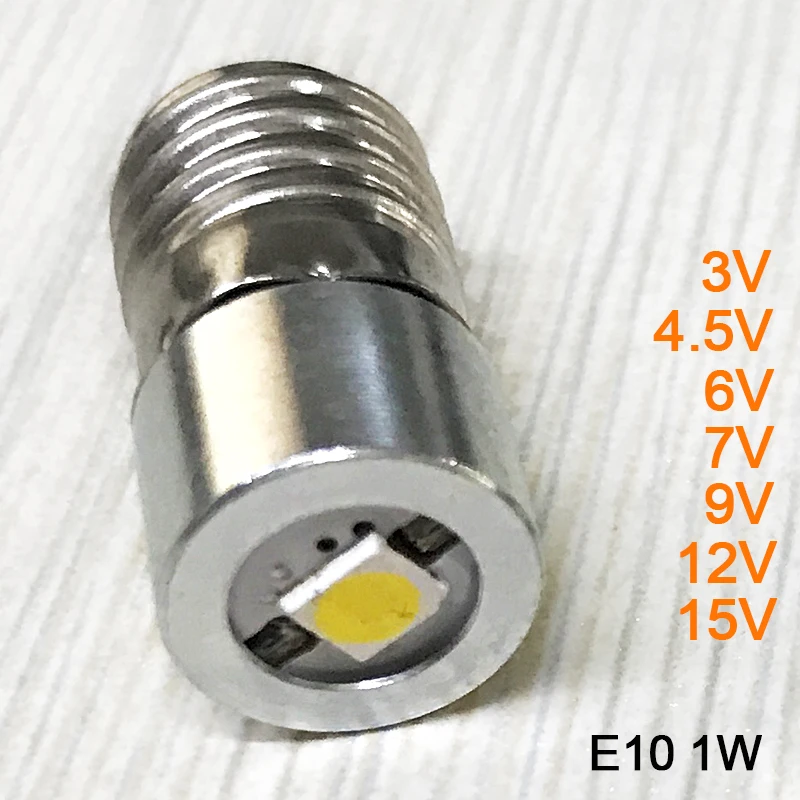 E10 1w 3v 3.7v 4.5v 6v 7v 9v 12v 15v LED flashlight torch bulbs with 1watt chips