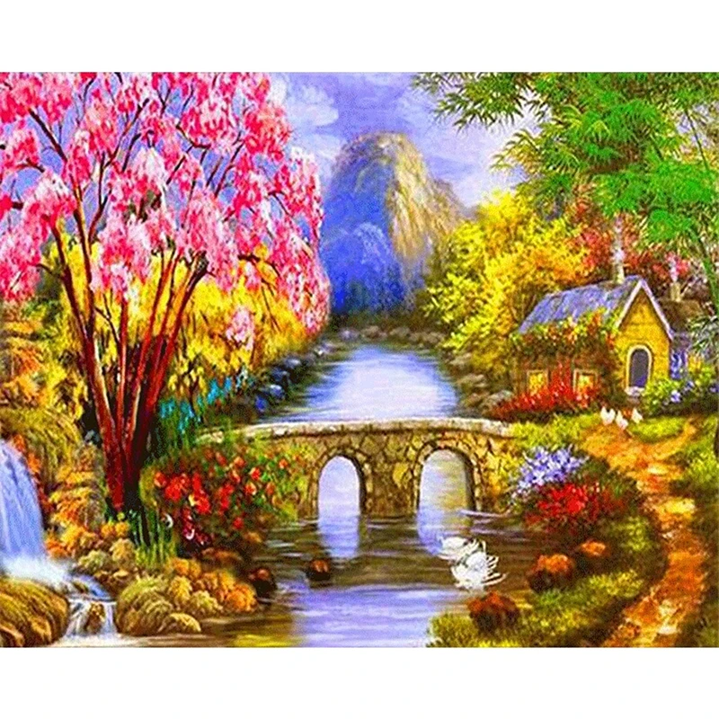 New Garden 5D DIY Diamond Painting Cross Stitch Lake House Scenery Embroidery Crystal Round Rhinestone Mosaic Picture | Дом и сад