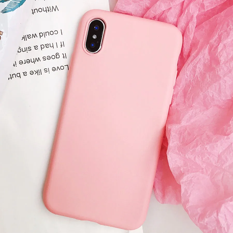 Матовый чехол для телефона iPhone 7 Plus 6 6s 8 X 5 5s SE XR XS MAX с простым однотонным дизайном, выполненный из ультратонкого мягкого TPU материала, с задней панелью в виде конфеты.