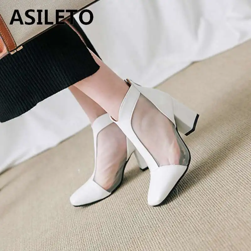 

ASILETO white summer boots mesh breathable hollow ankle boots for women zipper high heels square toe botas lace bottes femininos
