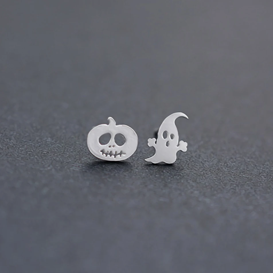 Модные дизайнерские серьги-гвоздики серебристого цвета с милыми тыквами на