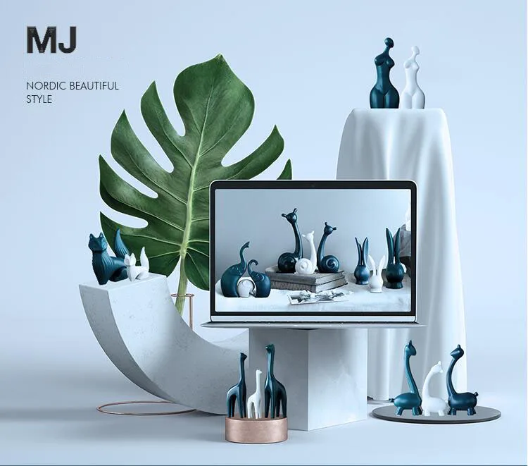 Nordic Style Ceramic Animal Ornament Home Decoration Accessories Livingroom Creative Table Deer Figurines Art Wedding Gifts | Дом и сад