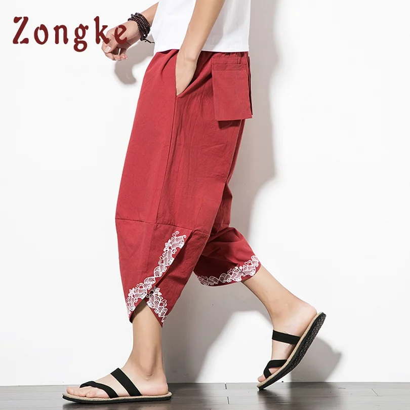 Wine Red Zongke, китайский стиль, укороченные уличные штаны, Мужские штаны, Мужские штаны для бега, спортивные штаны, свободные широкие штаны для мужчин, новинка - Цвет: Wine Red