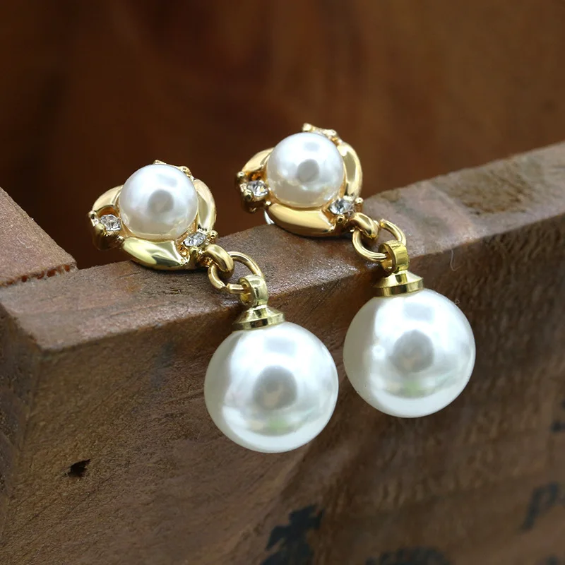 Жемчужные серьги Золотые кристаллы стразы циркониевые цветочные