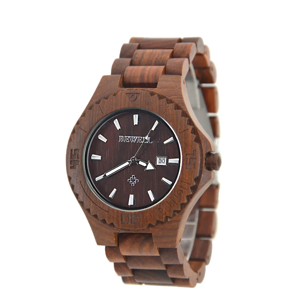 BEWELL кварцевые деревянные часы натуральный черный ручной работы сандалового