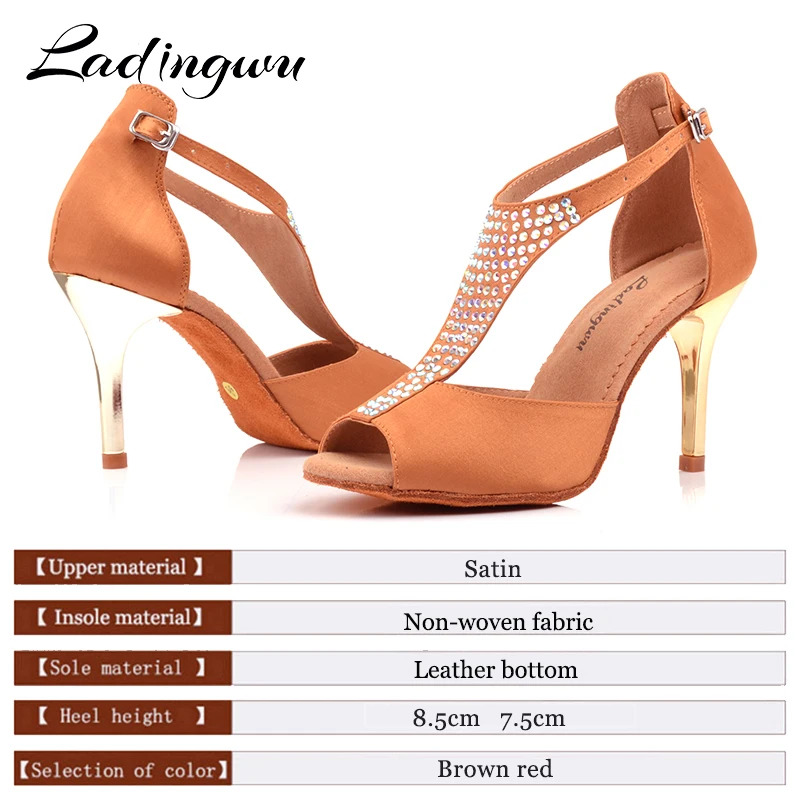 Женские туфли для латиноамериканских танцев Ladingwu мягкие сальсы стразы BrownRed