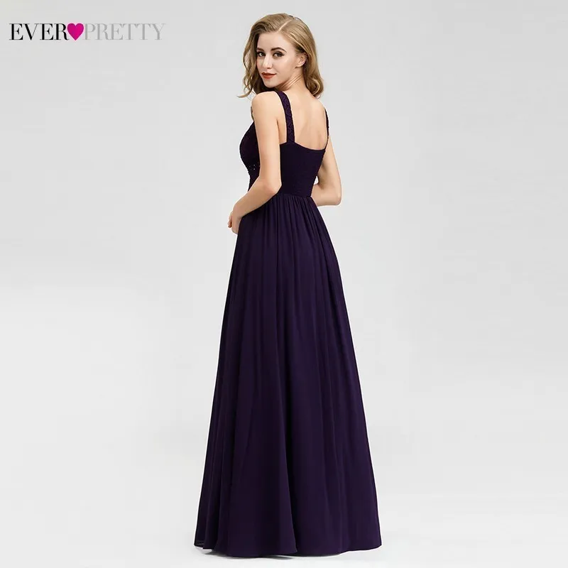 Элегантные темно фиолетовые платья подружки невесты Ever Pretty A Line с v образным
