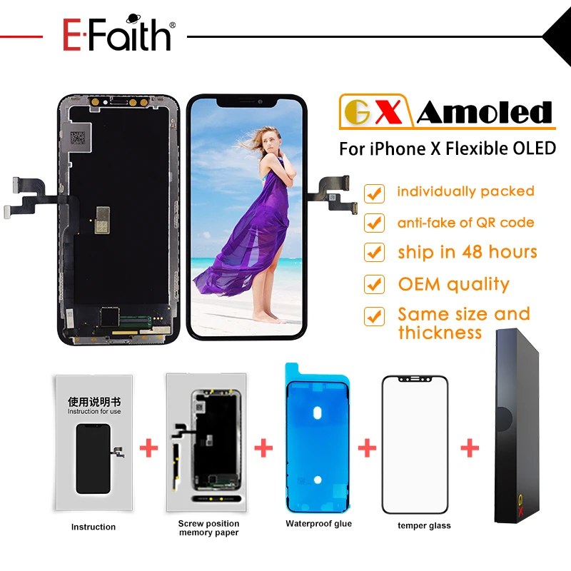 EFaith AAA +++ OLED GX OEM для Iphone X XR XS MAX ЖК дисплей 11 Pro Max с 3D сенсорным дигитайзером в