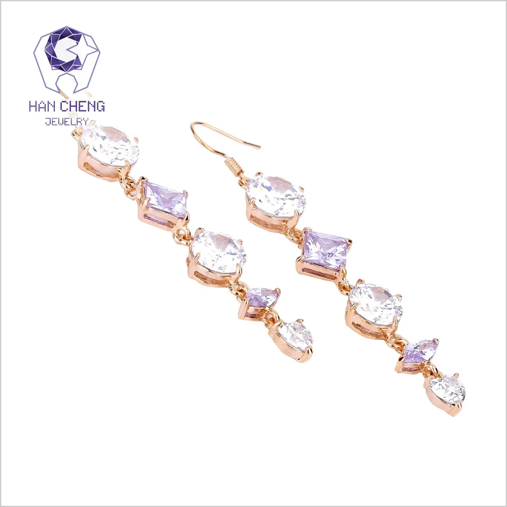 HanCheng новые роскошные медные золотые Висячие висячие серьги Крючки с драгоценным