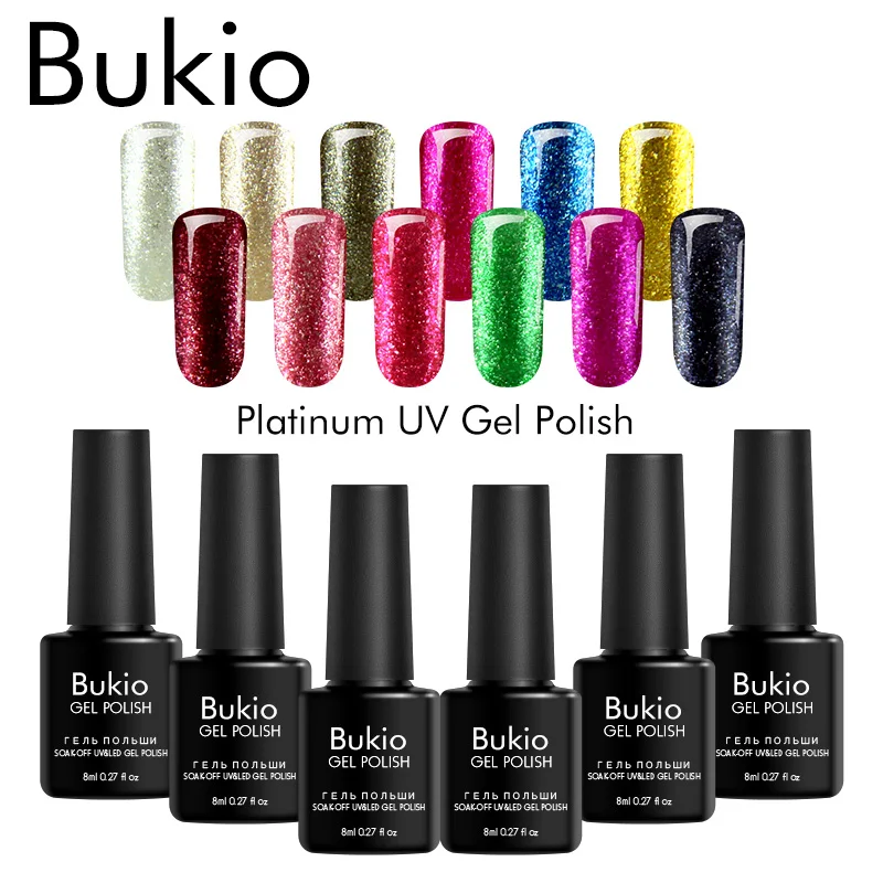 Bukio для маникюра Полупостоянный Esmalte Платиновый лак ногтей с блестками все
