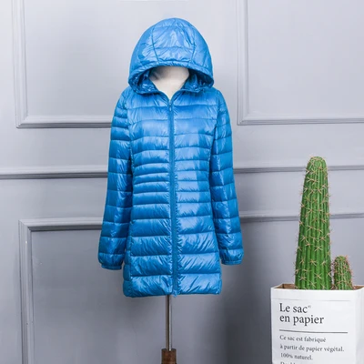 Blue Schinteon, S-7XL, женский пуховик, ультра-светильник, белый утиный пух, длинное пальто, тонкое, стройнящее, размера плюс, осенняя верхняя одежда, Новое поступление - Цвет: Blue
