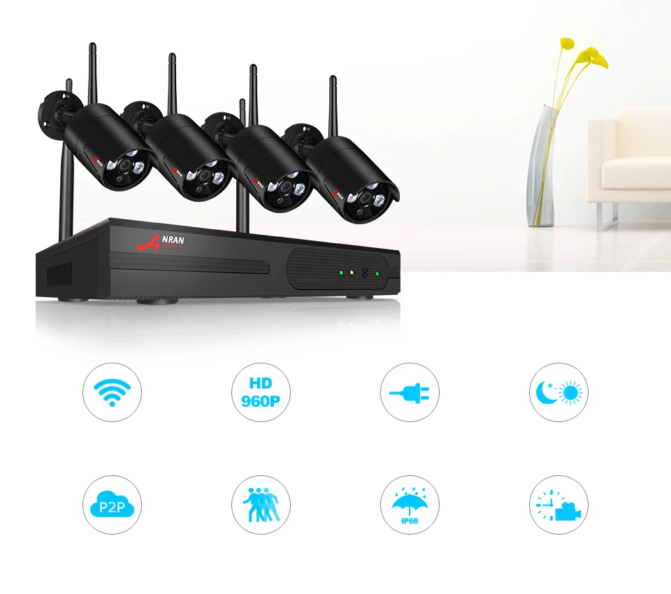 ANRAN Беспроводной безопасности Камера Системы 4CH NVR комплект 960 P HD открытый IP Камера Водонепроницаемый Wi-Fi видеонаблюдения Камера Системы