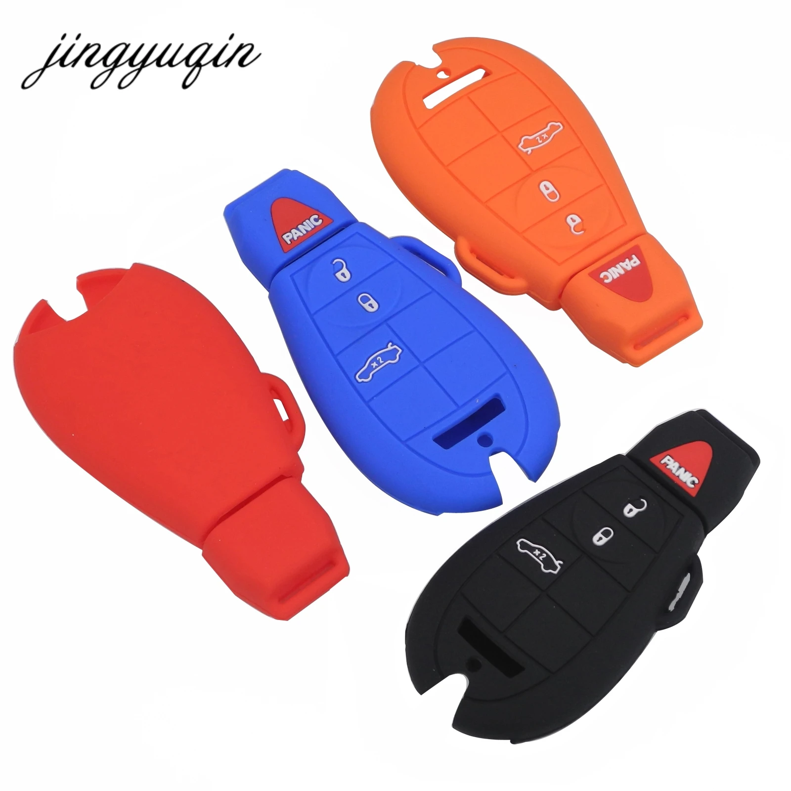 

jingyuqin Silicone Case for fiat Chrysler 300 Dodge JCUV Ddart Jeep Grand Cherokee Compass Patriot 4 Button Car Key Cover