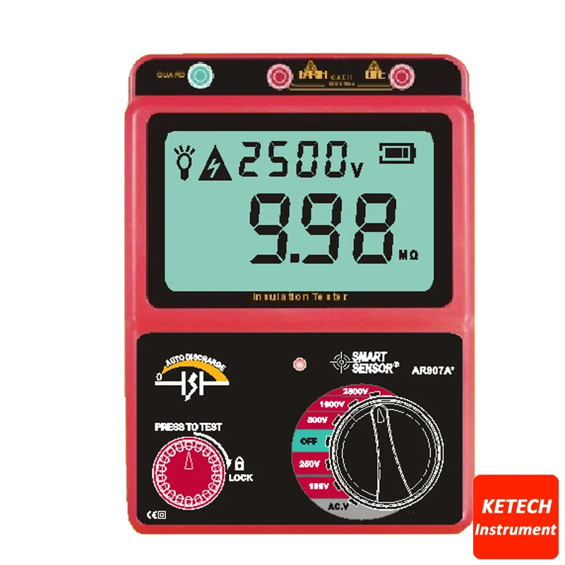 Цифровой измеритель сопротивления мегомметром Мегаомметр AR907A|megohm meter|digital insulation