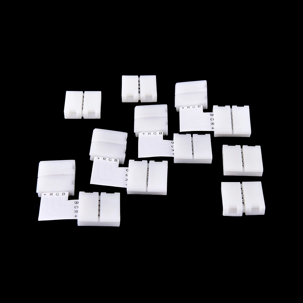 

10pcs 4-Pin 10mm RGB PBC LED Light Strip Connector For SMD 3528 2835 Strip White Gapless Strip To Strip Solderless Adapter