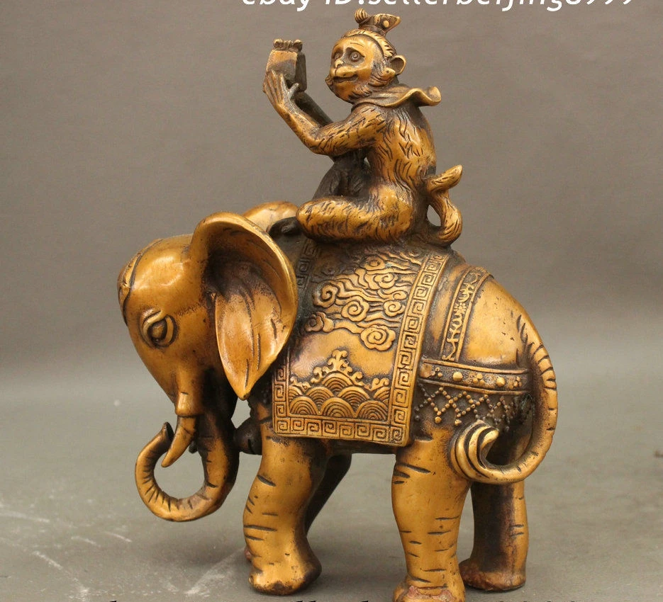 9 &quotкитайская медная бронзовая позолоченная статуя слона Happy Monkey Ride JiXiang|Статуи и
