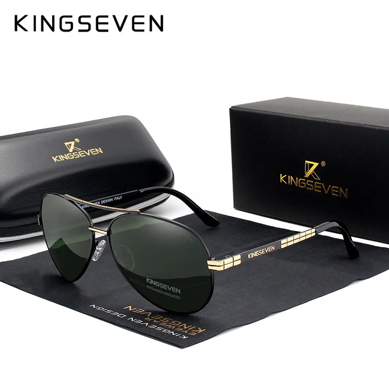 

KINGSEVEN Design Men's Glasses Pilot HD Polarized Sunglasses For Men/Women Driving Sun Glasses With Emboss Logo Oculos De Sol