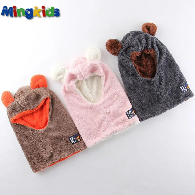 Mingkids шапка девочка мальчик осень зима теплая плюшевые снуд Hat шарф защита ребенка