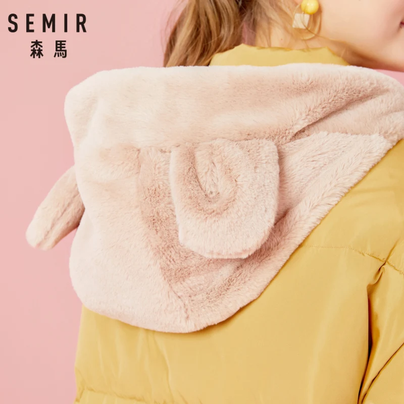 Куртка SEMIR женская пуховая с капюшоном пуховик ушками животных карманом из
