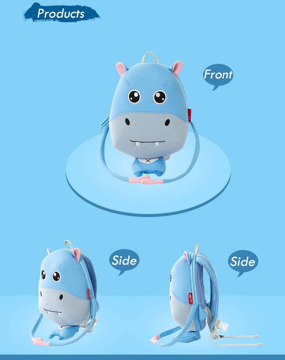 NOHOO рюкзак Bayby 3D для малышей, детский школьный рюкзак, Детский водонепроницаемый рюкзак с рисунком льва, бегемота, сумки для детского сада для мальчиков и девочек