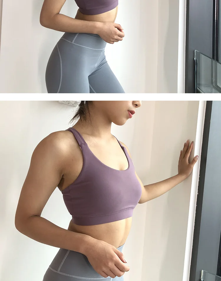 Crisscross Straps Padded Workout Gym Bra Women Breathable Solid Yoga Fitness Bra Quick Dry Running Jogger Brassiere
