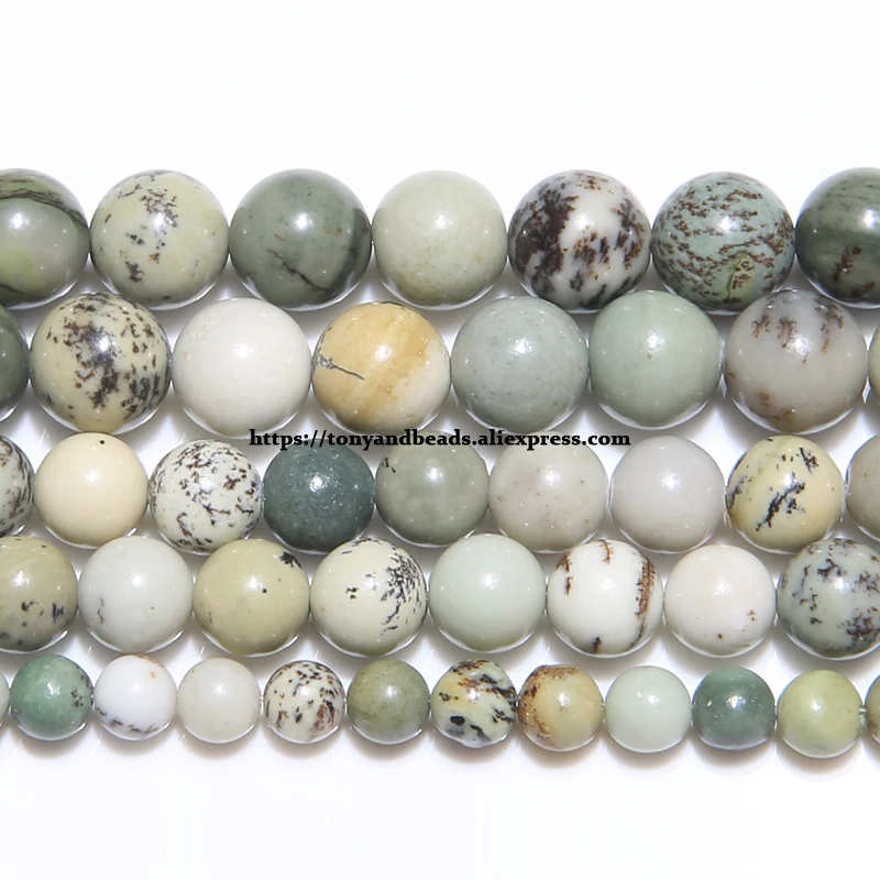 

Natural Stone Green Flower Jasper Round Loose Beads 6 8 10 12MM Pick Size For Jewelry Making